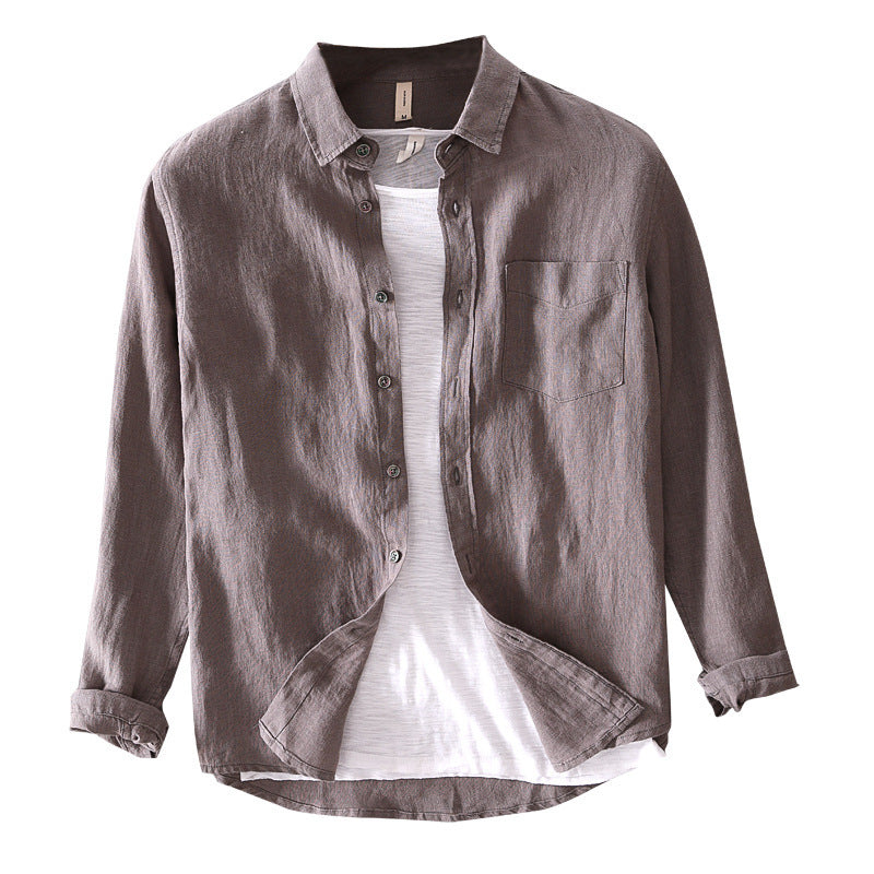 Cotton And Linen Men's Long-sleeved Casual Shirt